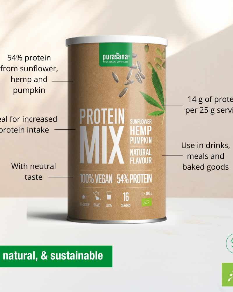 Purasana Vegan protein mix pumpkin/sunfl/hemp Natural 400gr - Image 2