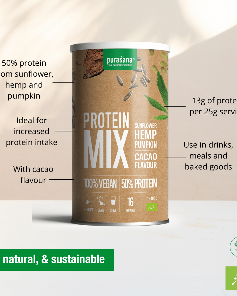 Purasana Vegan protein mix pumpk/sunfl/hemp -cocoa 400gr - Image 2