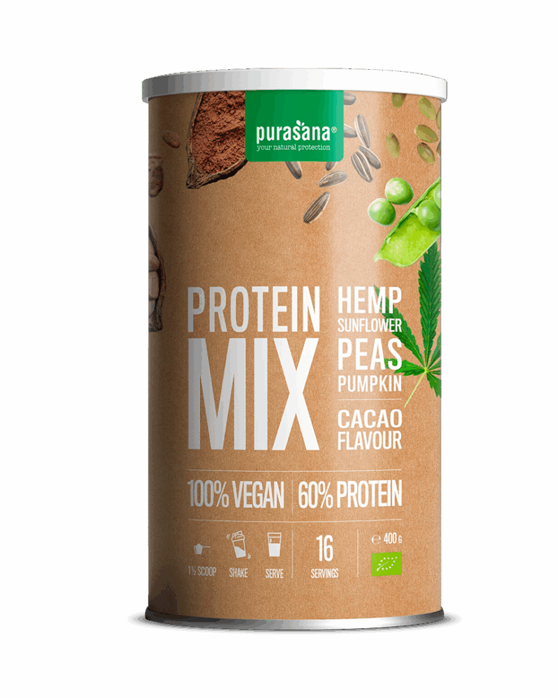 Purasana Vegan protein mix 58% pea/sunfl/hemp/cacao 400gr